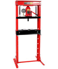 Built Different 20 Ton Hydraulic Shop Press Heavy Duty Steel Garage Powerhouse for removing stuck bearings, red frame with hand pump.