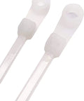 Heavy Duty 12 Inch Nylon Cable Ties With Screw Mount Head 50 Pound Tensile Strength Clear White Zip Cords Bulk Pack Of 100 close-up view of heads.