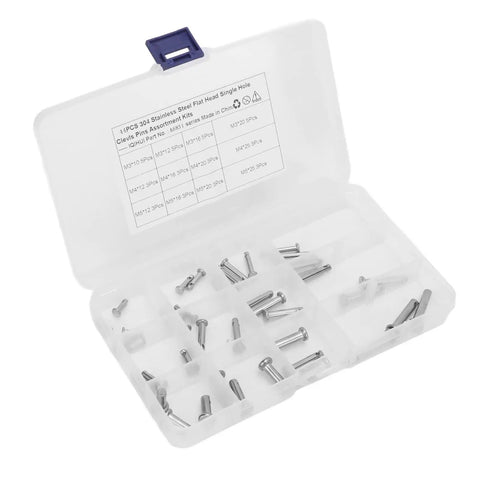12 Size Stainless Steel Clevis Pin Set 44 Pack Assortment Kit For Car Repair And Hardware Projects With Single Hole Flat Round Pins