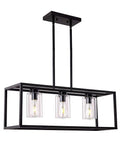 Farmhouse Black Three Light Pendant Fixture With Glass Shades For Living Room Dining Room Kitchen Island Modern Hanging Chandelier