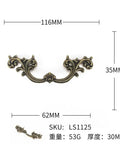 Retro Chinese Zinc Alloy Drawer Cabinet Door Handle For Antique Furniture with intricate floral design, 116mm length.