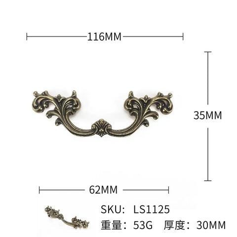Retro Chinese Zinc Alloy Drawer Cabinet Door Handle For Antique Furniture with intricate floral design, 116mm length.