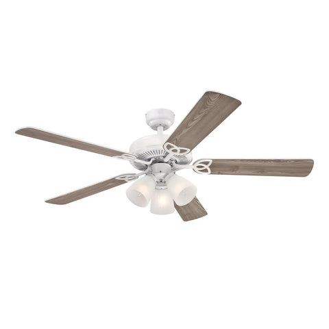 Vintage 52 Inch Indoor Ceiling Fan With Light, White Finish, Reversible White And Whitewashed Pine Blades