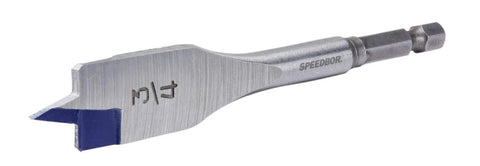 IRWIN SPEEDBOR spade wood drill bit, 3/4 in x 4 in, blue-tipped cutting edge, side view