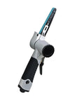Professional Pneumatic Mini Belt Sander For Woodworking And Metalworking Lightweight Handheld Power Sander side view detail with blue belt
