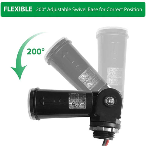 Outdoor Dusk To Dawn Photoelectric Sensor With Swivel Mount showing 200° adjustable swivel base