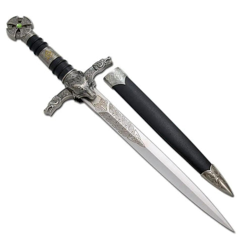 Medieval Knights Of Templar Themed Hunting Knife With Scabbard, 14 Inch Overall Length, 9 Inch Blade, 440 Stainless Steel