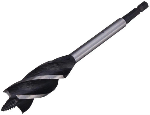Killer Cut 11 Piece Hex Shank Wood Drill Bit Set 10mm To 32mm Four Slot Spiral Bore Hole Twist Drills with a black carbide tip.