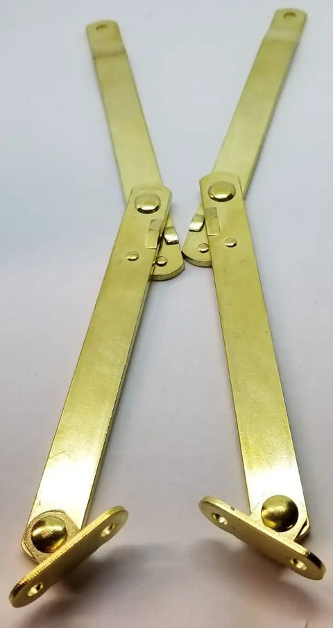 Pair Of Antique Brass Drop Front Desk Lid Stays Hinges For Mailbox Trunk Chest Steamer, Heavy Duty Steel Plated Inside Mount With Strong Friction