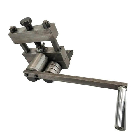 Manual Ring Roll Bender for Sheet Metal Bead Rolling and Plate Steel Forming, durable steel tool with hand crank.