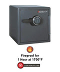 Black Fireproof Safe With Digital Push Button Keypad For Home Use Keep Cash And Documents Safe From Fire 1.23 Cubic Feet UL Classified Customizable Combination, gun metal gray, fireproof 1 hr at 1700°F