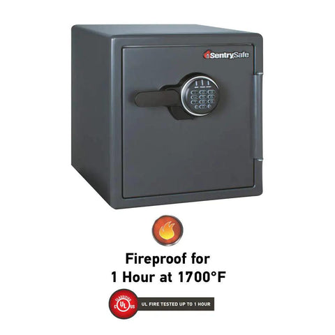 Black Fireproof Safe With Digital Push Button Keypad For Home Use Keep Cash And Documents Safe From Fire 1.23 Cubic Feet UL Classified Customizable Combination, gun metal gray, fireproof 1 hr at 1700°F