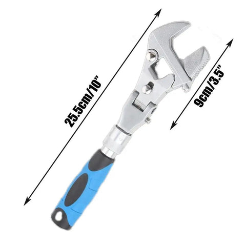 Versatile Flexhead Adjustable Wrench 10 To 12 Inch Ratcheting Crescent Wrench with blue handle and dimensions labeled