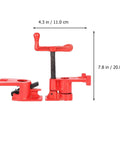 Heavy Duty Steel Pipe Clamps With Comfort Grip Rubber Sleeves, Quick Release Woodworking Screw Vise For Furniture Repairs And Rock Solid Panel Joints, Smooth Gluing Action No Sweat Professional Tool Kit shown with dimensions 4.3x7.8 in.