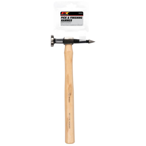 W1013 Pick And Finishing Hammer For Auto Body Work High Carbon Drop Forged Steel Head with hickory handle, front view
