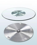 Top Shelf Heavy Duty Tempered Glass Lazy Susan Turntable with smooth metal base for easy serving.