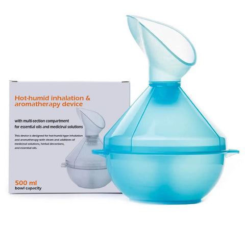 Hot Humid Inhalation And Aromatherapy Steam Inhaler With 500 ml Capacity and Six Compartment Aromatherapy Device in blue