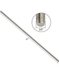Stainless Steel 3/8-16 Fully Threaded Rods, 47 inch Long, 4 Piece Set, 304 Grade, showing thread detail and dimensions.