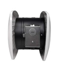 Side view of Quiet 90 CFM Wall Exhaust Fan For Home, 4.0 Sones, Easy Install, Customizable Housing, 6 Inch Diameter, black and white