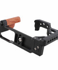 Wood Handle Camera Cage For ZFC Aluminum Alloy Metal Cage With One Quarter Inch And Three Eighths Inch Screw Holes Cold Shoe Mount
