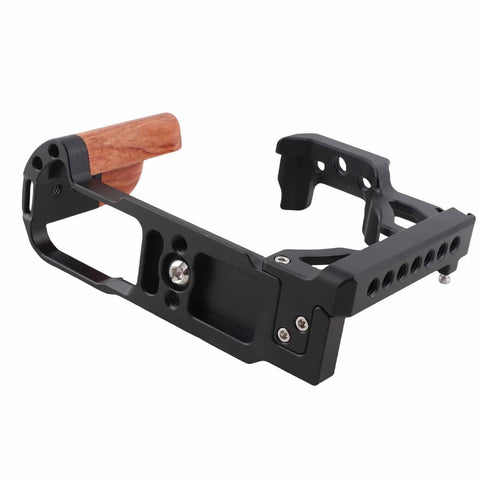 Wood Handle Camera Cage For ZFC Aluminum Alloy Metal Cage With One Quarter Inch And Three Eighths Inch Screw Holes Cold Shoe Mount