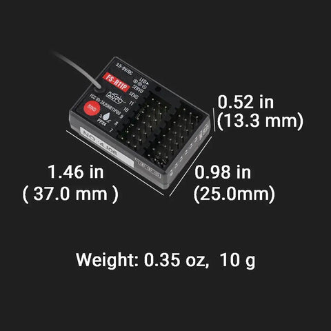 Dimensions and weight of FS R11P system from 10 Channel RC Transmitter And Receiver Set With 2.4GHz SKY Tech for models.