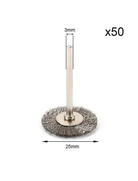 Stainless Steel Wire Wheel Brush Sets 25Mm T Type With One Eighth Inch Shank crimped bristle brush for rotary tools, side view