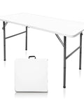 Heavy Duty 4 Foot Folding Table For Indoor Outdoor Use With Handle Portable Square Plastic Dining Table Locking Legs 330 Lb Load Capacity Ideal For Picnics Parties Camping Tailgating