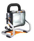 20V Power Share LED Work Light With 1500 Lumens, Ultra Portable Job Site Lantern, shown with metal stand and black handle