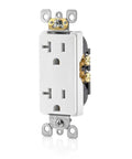 Tamper Resistant Duplex Electrical Wall Outlet 20 Amp White Decora Style With Shuttered Receptacle for Child Safe Plug In Front View