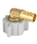 25 Pack PEX Half Inch Female NPT Swivel Elbow Brass Crimp Fittings For PEX Tubing, close-up showing brass and plastic materials