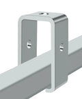 Close-up view of Ten Pack Strut Channel Trolley Track Hanger Brackets for Unistrut P1834EG on a one and five eighths inch channel.