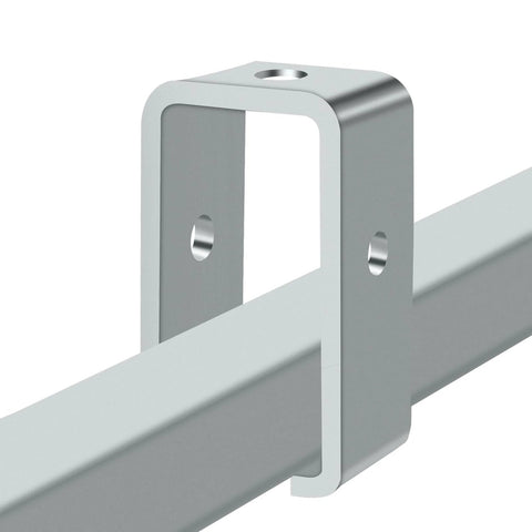 Close-up view of Ten Pack Strut Channel Trolley Track Hanger Brackets for Unistrut P1834EG on a one and five eighths inch channel.