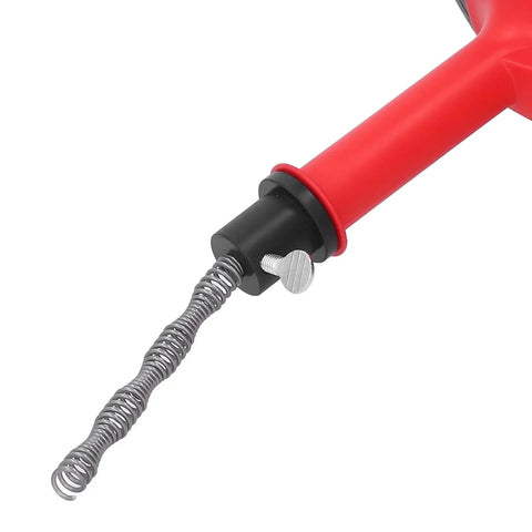 Close-up view of Heavy Duty Hand Crank Drain Auger Snake 10 Meter Pipe Cleaner with ABS handle and steel coil.
