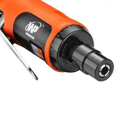 Mini Pneumatic Straight Die Grinder 25000 RPM Inline Air Tool showing collet and throttle details for precise grinding tasks.