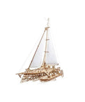 Three Dimensional Wooden Puzzle Kit for a Mechanical Trimaran Merihobus Sailboat with Realistic Rigging Winches and Hull Details Ideal for DIY Enthusiasts Gearheads and Hobbyists, wooden sailboat model