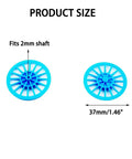 Blue vintage toy car wheels set with 2mm round shaft axles for RC cars trucks and DIY robots, 37mm diameter wheels shown