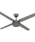 Big 54 Inch Matte Silver Ceiling Fan For Indoor And Outdoor Living With Reversible Walnut Blades And Ultra Quiet Whisper Wind Motor Plus Convenient Wall Control, shown in silver finish from a lower angle.