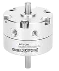 Front view of a silver 20mm stainless steel pneumatic rotary actuator with central drive shaft and mounting holes.