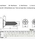 Diagram showing Bad Boy Solid Brass Countersunk Self Tapping Wood Screws dimensions and specifications for 50 piece pack.