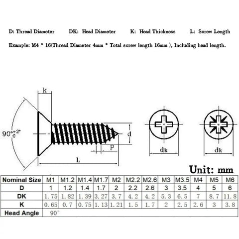 Diagram showing Bad Boy Solid Brass Countersunk Self Tapping Wood Screws dimensions and specifications for 50 piece pack.