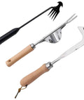 Three Pack Weed Puller Tools Set for Garden and Paver Cracks, No Fuss Grip Stainless Steel Hand Weeder, L Shape Crack Sickle, And 4 Teeth Weeder