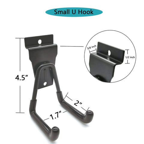 Black Slatwall Hooks And Hangers Set, 8 Pack, Heavy Duty Slat Wall Accessories For Garage Organization, easy mount shown.