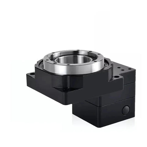 Heavy Hitter CNC Hollow Rotary Platform With Smooth Torque Sixty Servo Motor And Slick Precision Cam Indexer For Robotic Cutting Table side view, showing the metallic gray and black components.
