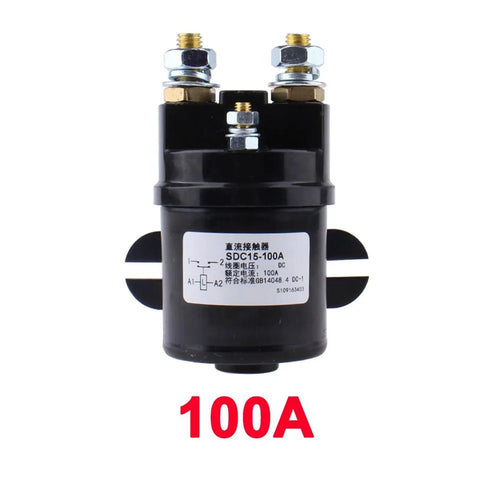 Heavy Hitter DC Contactor Normally Open Switch 100A with sturdy black casing for electric trucks and machinery.