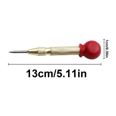 Automatic Spring Loaded Center Punch With Cap Quick Strike Marking Tool For Heavy Duty Metal And Wood Projects No Sweat Precision Hits Every Single Time, 13cm long with red cap.