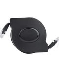 CAT6 Ethernet Cable With Retractable Flat Design, Adjustable Length RJ45 Patch Cable, black, coiled view showing connectors