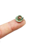 Whimsical Tiny Magnetic Tea Cup Decor Set For Doors Three Teacups Saucers And Gold Spoons Green Magnetic Hinge Head Mini Figurines