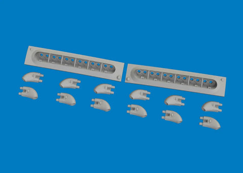 P 40 Exhaust Pipe Round Brassin Upgrade For Dual Exhaust 1 To 48 Scale Plastic Model Detailing Kit components on blue background