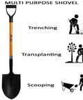 Heavy Duty Digging Shovel 41 Inch With Trenching Blade And Comfortable Handle For Garden Landscaping Construction And Masonry A Do It All Shovel For Digging Soil Dirt And Gravel with illustrated uses